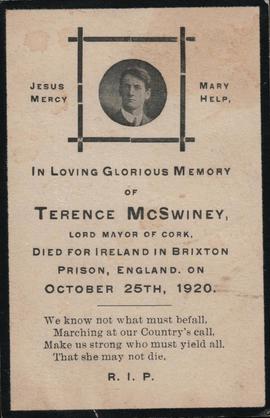 Memorial Card for Terence MacSwiney, ‘Lord Mayor of Cork, Died for Ireland in Brixton Prison, England on October 25th, 1920'