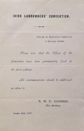 Circular Letter to Irish Landowners’ Convention Delegates