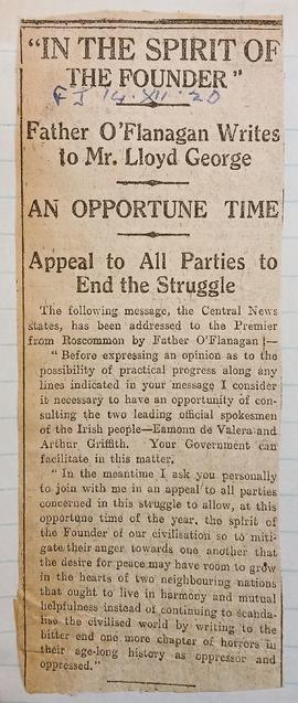 Father Michael O’Flanagan writes to Lloyd George