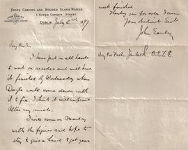 Letter from John Earley to Fr. Jarlath Hynes OSFC