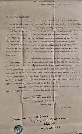 Letter from Fr. Albert Bibby OFM Cap. to Fr. Peter Bowe OFM Cap.