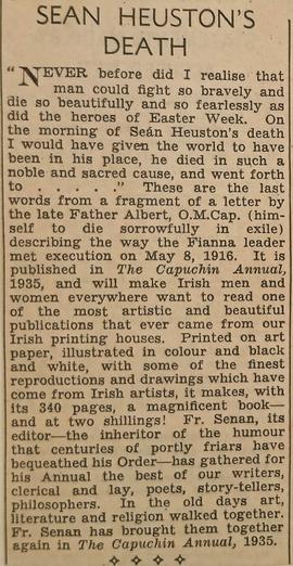 Seán Heuston’s death / review of ‘The Capuchin Annual’ (1935)