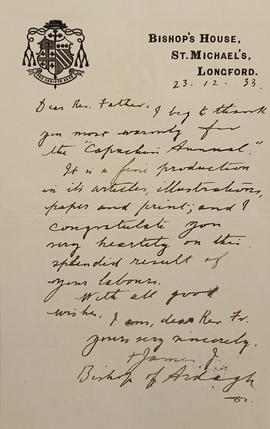 Letter from Bishop James Joseph MacNamee