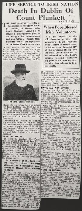 Death of George Noble Plunkett