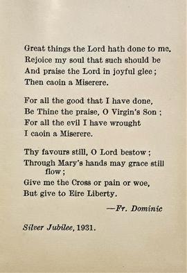 Silver jubilee card with poem by Fr. Dominic O’Connor OFM Cap.