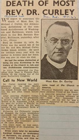 Death of Archbishop Michael J. Curley
