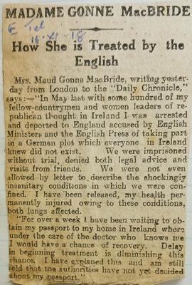Maud Gonne MacBride / How she is treated by the English