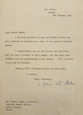 Letter from Archbishop John D’Alton
