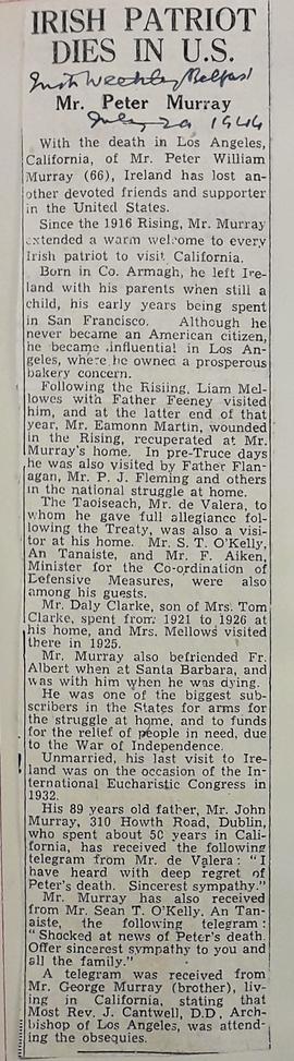Death of Peter Murray / ‘Irish Patriot Dies in the US’