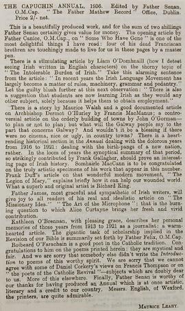 ‘Irish Rosary’ review of ‘The Capuchin Annual’ (1936)