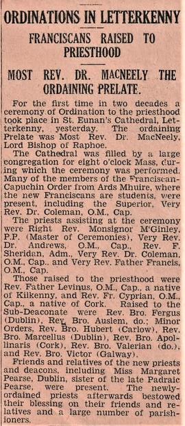 Ordinations of Friars in Letterkenny