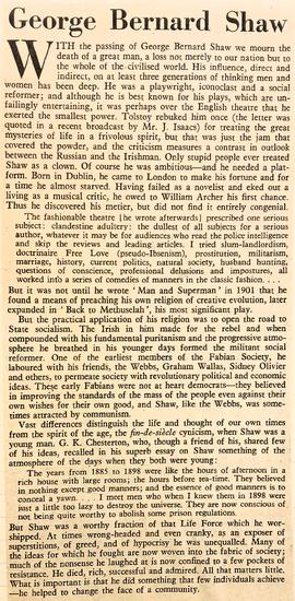 George Bernard Shaw Appreciation