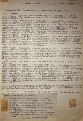 Copy note re Harry Clarke stained glass windows in Holy Trinity Church