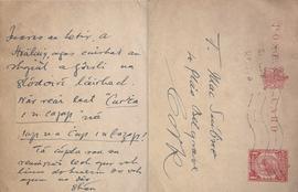 Card to Terence MacSwiney from Shan Ó Cuiv