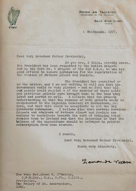Letters accepting invitations to the re-internment of Fr. Albert Bibby OFM Cap. and Fr. Dominic O'Connor OFM Cap.