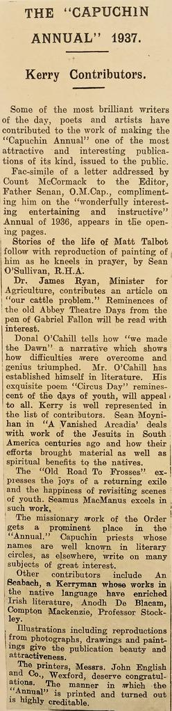 ‘The Kerry Champion’ review of ‘The Capuchin Annual’ (1937)