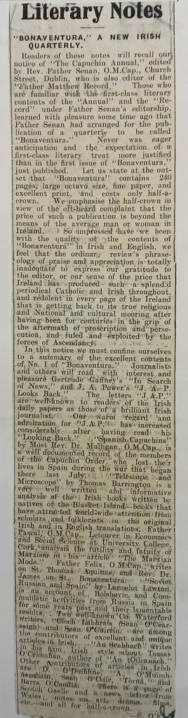 ‘Clonmel Nationalist’ review of ‘Bonaventura’