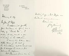 Letter from Bishop Benjamin John Plunket to Douglas Hyde