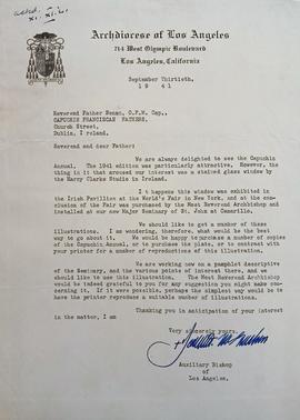 Letter from Bishop Joseph Thomas McGucken