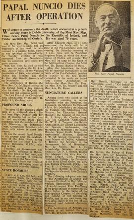 Death of Monsignor Ettore Felici