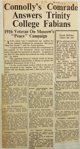 Connolly’s Comrade answers Trinity College Fabians / Frank Robbins