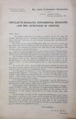 Circular Letter to Irish Landowners’ Convention Delegates