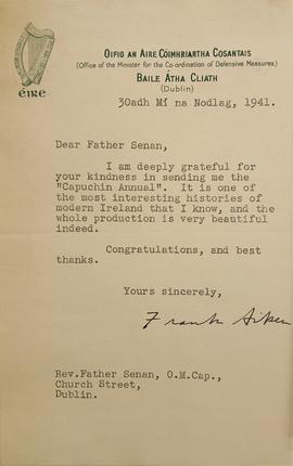 Letter from Frank Aiken