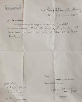 Letter to Anna Fahy from the Governor of Reading Jail