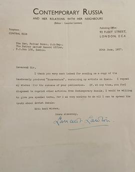Letter from Lancelot Lawton