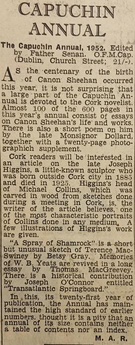 ‘Irish Independent’ review of ‘The Capuchin Annual’ (1952)