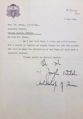 Letter from Archbishop Joseph Walsh
