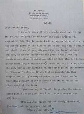 Letter from Ernest Newman
