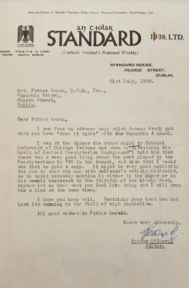 Letter from Peadar O’Curry