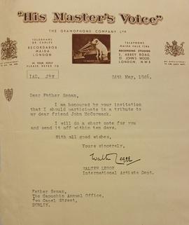 Letter from Walter Legge