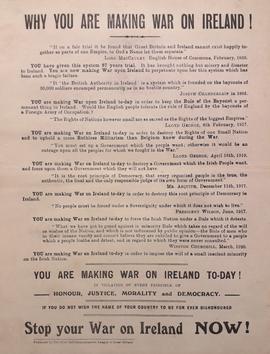Why are you making war on Ireland! / Stop your war on Ireland now!