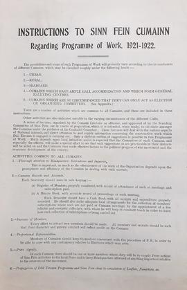 Instructions to Sinn Fein Cumainn regarding programme of work