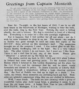 Letter from Robert Monteith