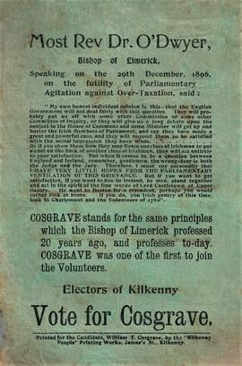 Most Rev. Dr. O’Dwyer, Bishop of Limerick, speaking on the 29th September 1896 on the futility of Parliamentary Agitation against Over-Taxation, …