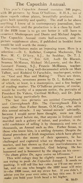 ‘Irish School Weekly’ review of ‘The Capuchin Annual’ (1937)