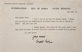 Letter from Compton Mackenzie