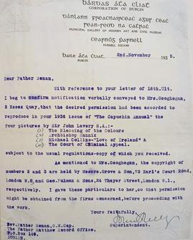 Letter from the Municipal Gallery of Modern Art, Dublin