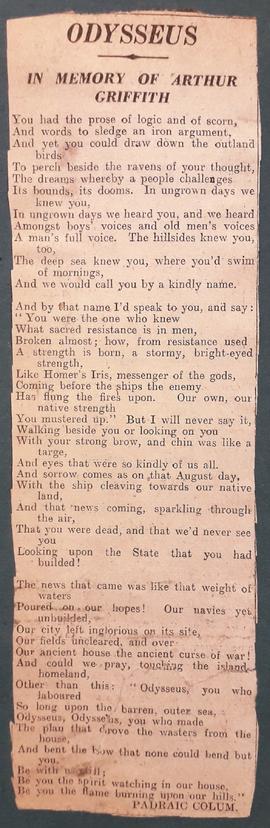 In Memory of Arthur Griffith by Padraic Colum