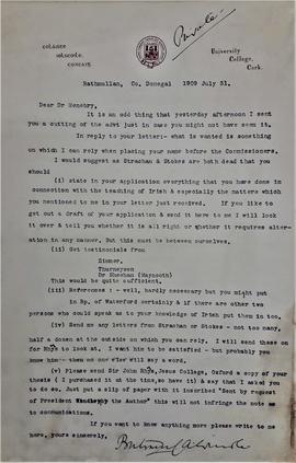 Letter from Sir Bertram Windle