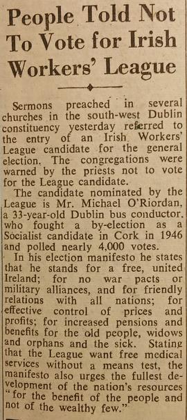 People told not to vote for Irish Workers’ League