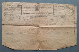 Telegram announcing Fr. Dominic O'Connor's release from prison