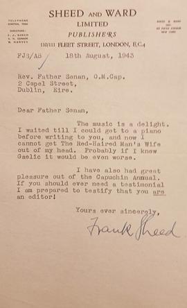 Letter from Frank Sheed