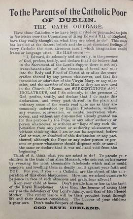 To the parents of the Catholic poor of Dublin / The oath outrage