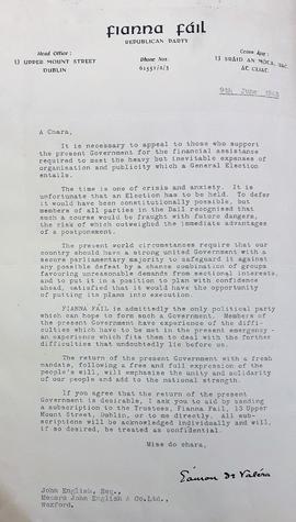 Fianna Fáil Election Fundraiser Flier