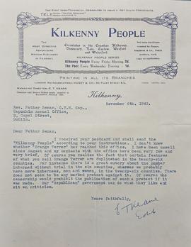 Letter E.T. Keane, editor of the ‘Kilkenny People’