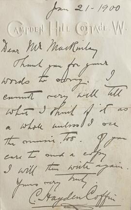 Letter from Charles Hayden Coffin